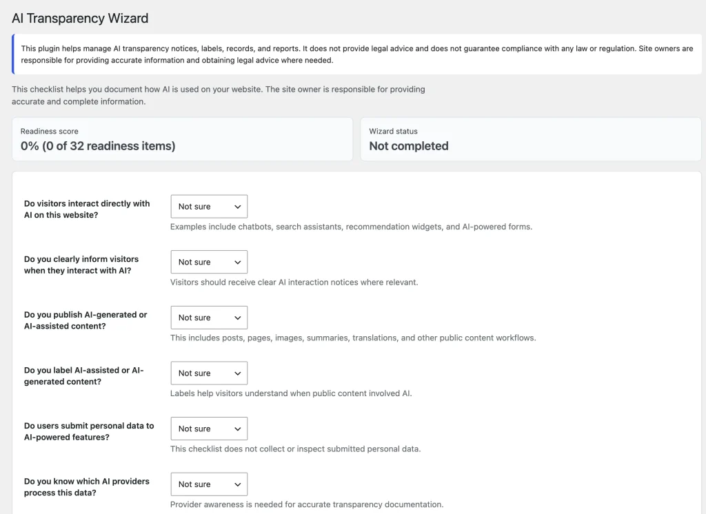AIVOW Wizard with readiness questions