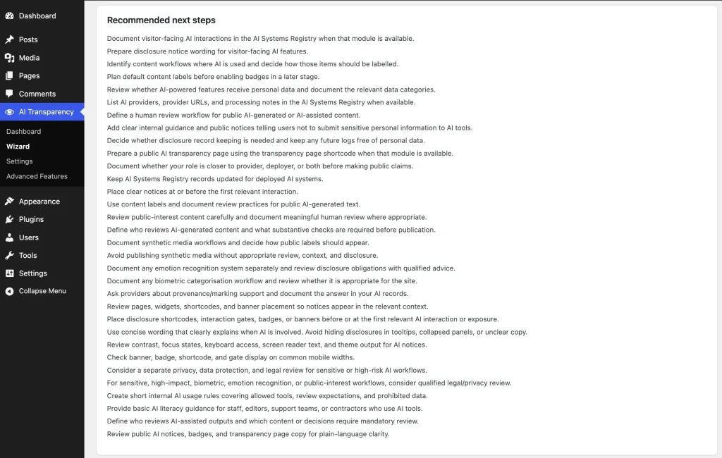 Article 50 readiness recommendations for unresolved matrix rows