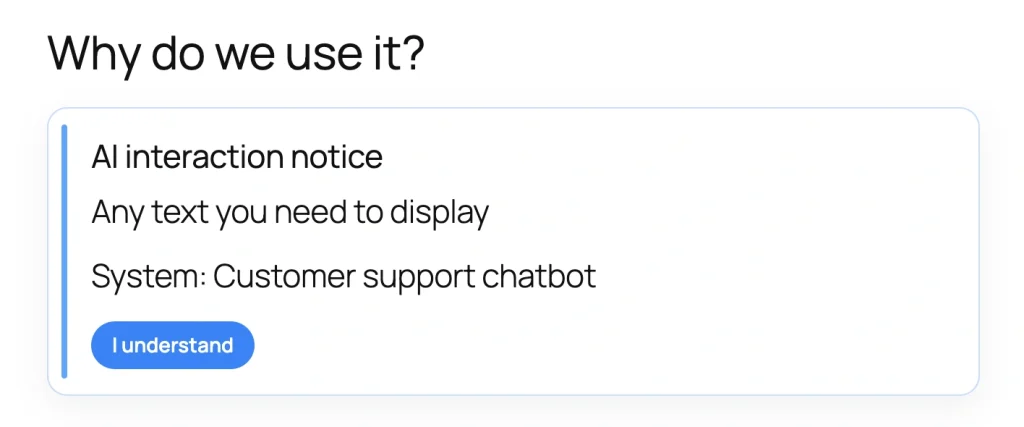 Interaction gate displaying custom notice text on the frontend