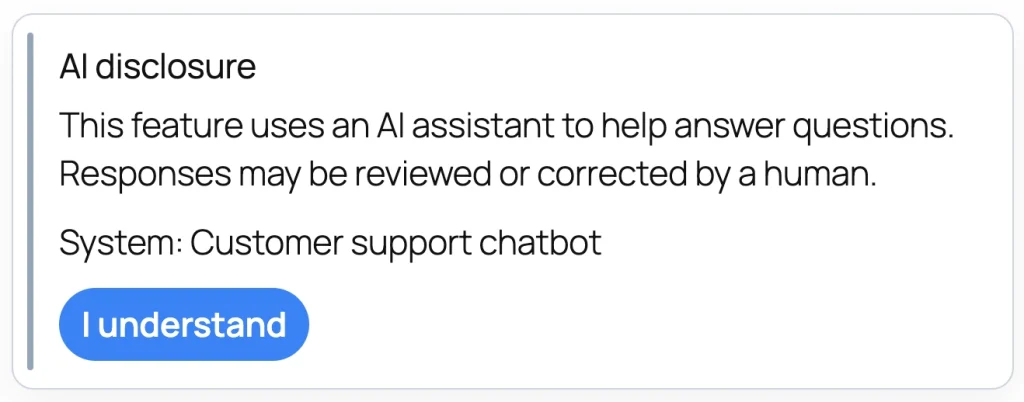 AI system disclosure displayed on the frontend